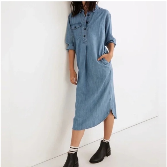Madewell - Denim Utility Popover Dress in Midhurst Wash - XS - NWT - Picture 1 of 10
